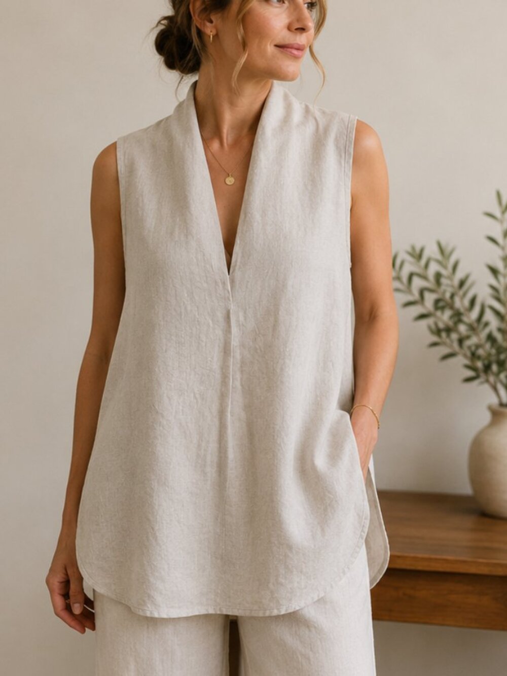 YoYo Clothing Australia 100% Linen Draped Tunic Top XS (fits larger)